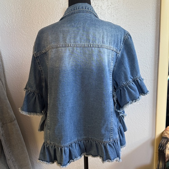 Hayden Blue Denim Jacket with Ruffle Accents - Picture 3 of 5